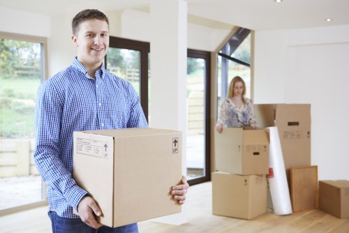 Office furniture and IT equipment ready for transport