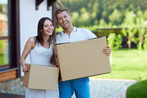 Packed boxes and furniture prepared for removals in South London