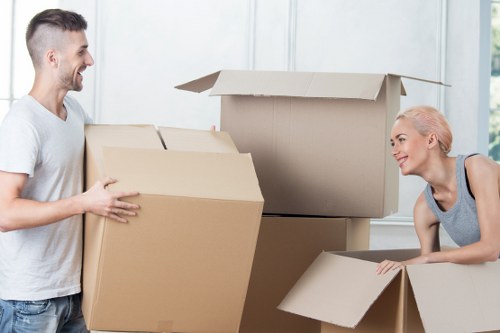 Packed boxes and moving supplies for a residential relocation